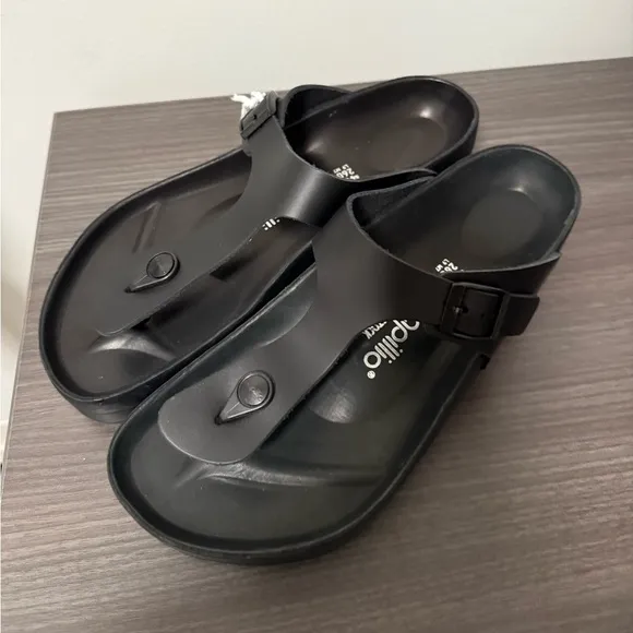 NWT Papillio by Birkenstock Gizeh Flex Platform Black Leather Thong Toe Sandals