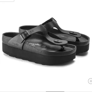 NWT Papillio by Birkenstock Gizeh Flex Platform Black Leather Thong Toe Sandals