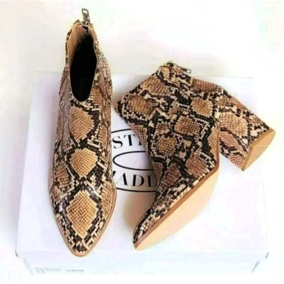 NWT Steve Madden Juliana Snakeskin Embossed Pointed Toe Block Heel Ankle Booties