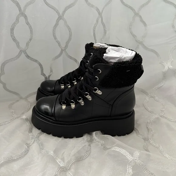 NWT Steve Madden Reyen black leather platform boots