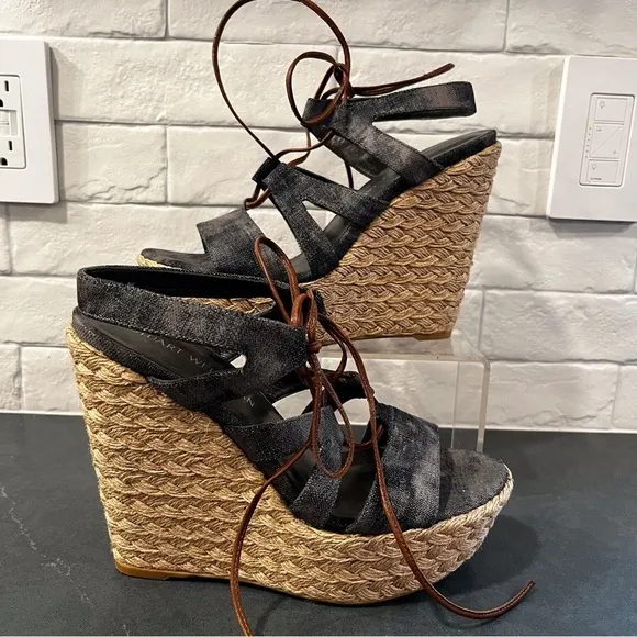 NWT Stuart Weitzman sz 8.5 denim color lace up espadrille sandals