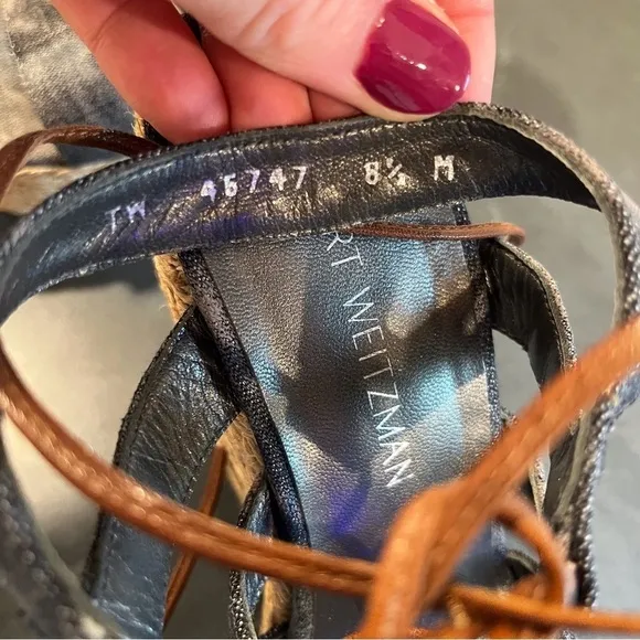NWT Stuart Weitzman sz 8.5 denim color lace up espadrille sandals