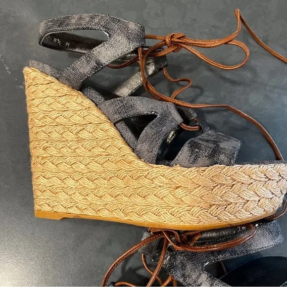 NWT Stuart Weitzman sz 8.5 denim color lace up espadrille sandals