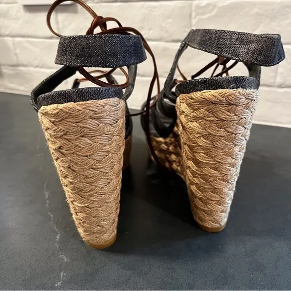NWT Stuart Weitzman sz 8.5 denim color lace up espadrille sandals