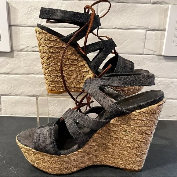 NWT Stuart Weitzman sz 8.5 denim color lace up espadrille sandals