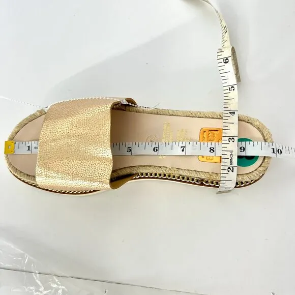 NWT  Sz 8 Kanna Leather Metallic Champagne Gold Mule Slide Espadrille Sandals
