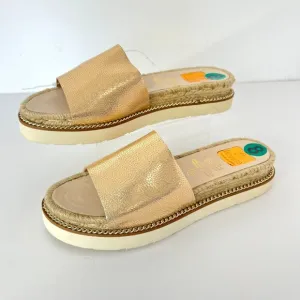 NWT  Sz 8 Kanna Leather Metallic Champagne Gold Mule Slide Espadrille Sandals