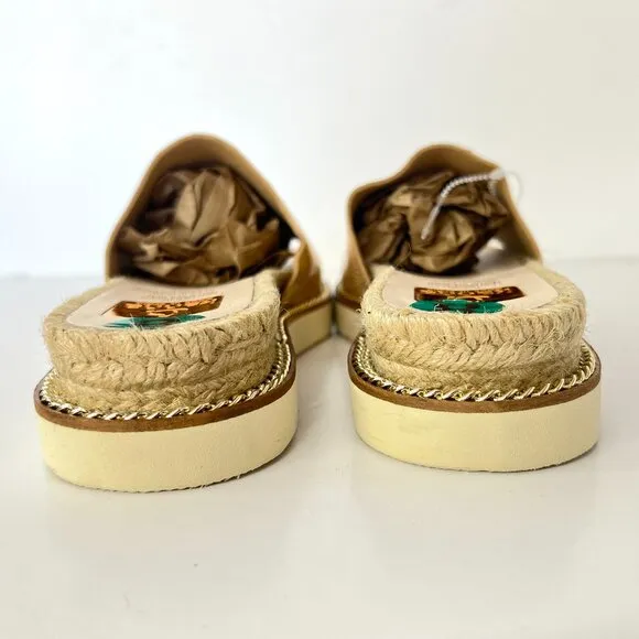 NWT  Sz 8 Kanna Leather Metallic Champagne Gold Mule Slide Espadrille Sandals