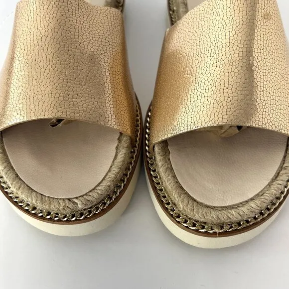 NWT  Sz 8 Kanna Leather Metallic Champagne Gold Mule Slide Espadrille Sandals