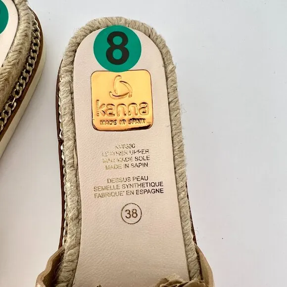 NWT  Sz 8 Kanna Leather Metallic Champagne Gold Mule Slide Espadrille Sandals