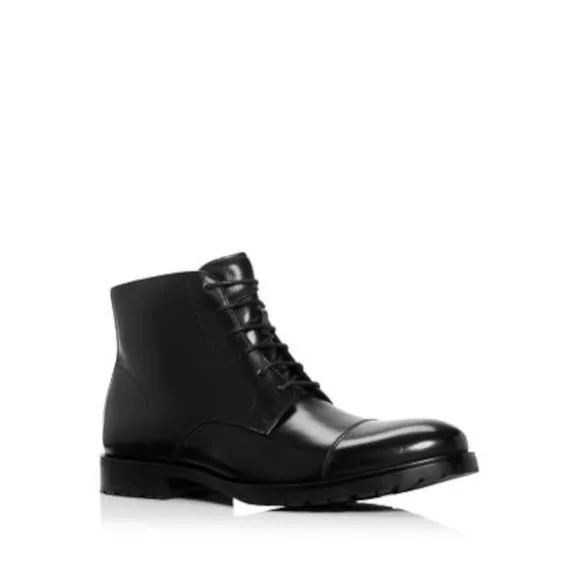NWT THE MENS STORE Mens Black Cap Toe Block Heel Leather Boots Shoes 10.5