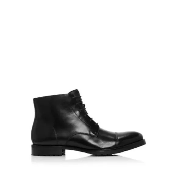 NWT THE MENS STORE Mens Black Cap Toe Block Heel Leather Boots Shoes 8.5