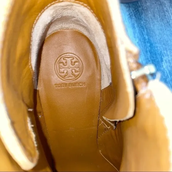 NWT Tory Burch Sabe Caramel Suede Ankle Booties Rounded Toe Block Heel Size 11