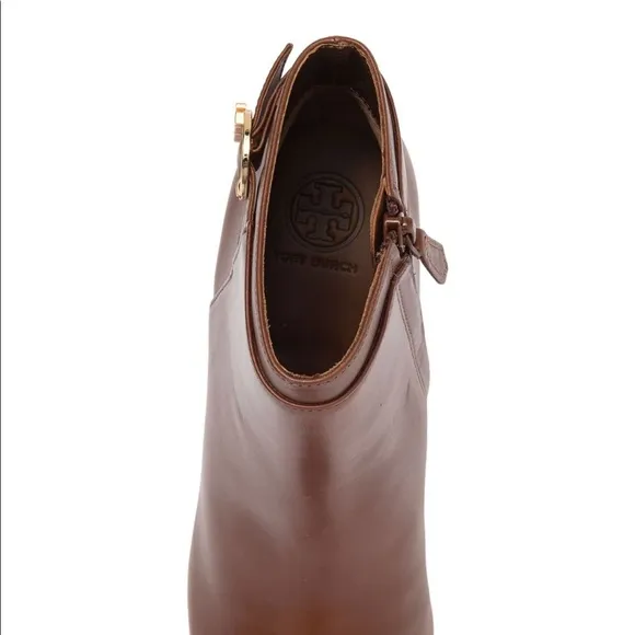 NWT Tory Burch Sofia brown leather wedge boot