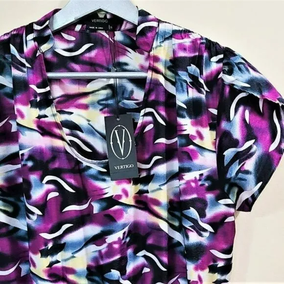 NWT Vertigo Printed Tiered Ruffle Hi-low Hem Mini Dress