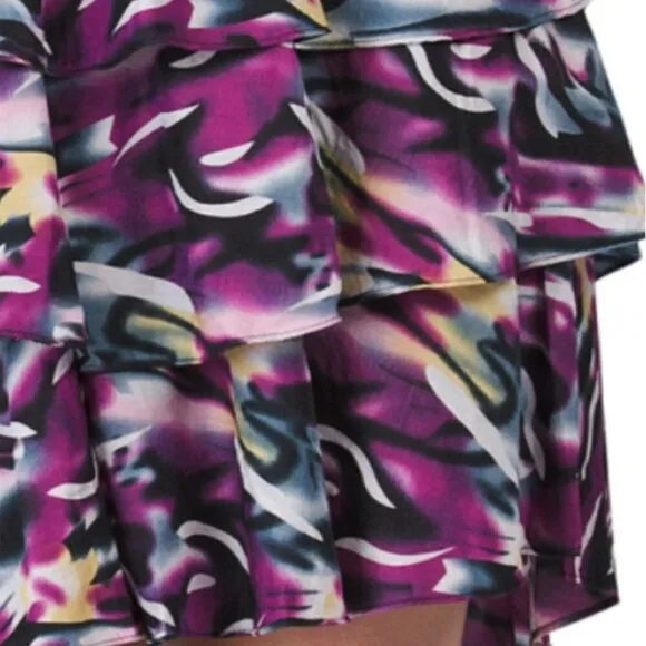 NWT Vertigo Printed Tiered Ruffle Hi-low Hem Mini Dress