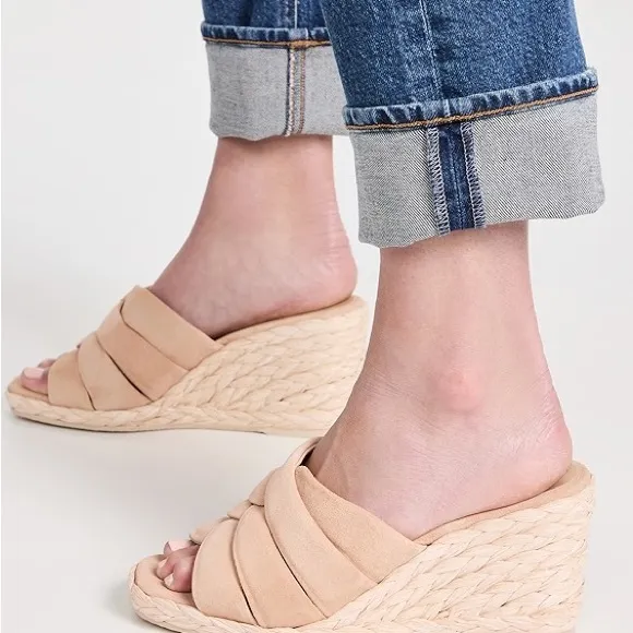 NWT Vince. Gilian Espadrille Wedge Platform Slide Leather Sandals
