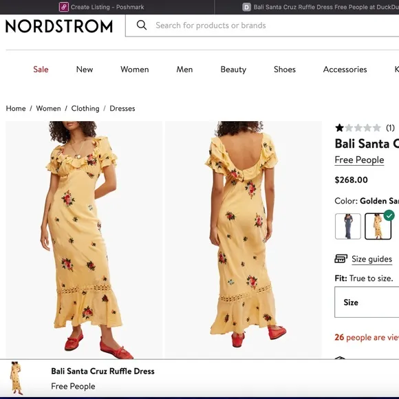 NWT XS BALI Santa Cruz Ruffle Dress Free People Golden Sands  Gorgeous dress
