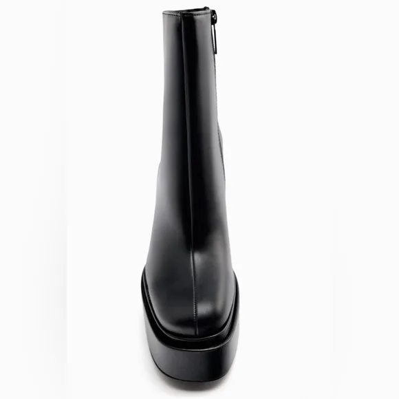 NWT. Zara Black High-Heel Platform Ankle Boots. Size 8.