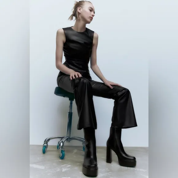 NWT. Zara Black High-Heel Platform Ankle Boots. Size 8.