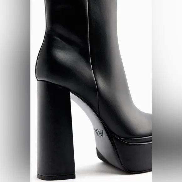 NWT. Zara Black High-Heel Platform Ankle Boots. Size 8.