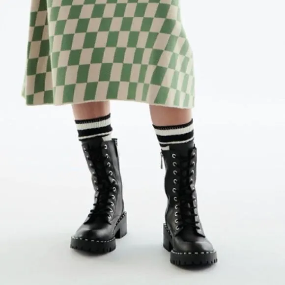 NWT Zara Studded Leather Lace Up Boots