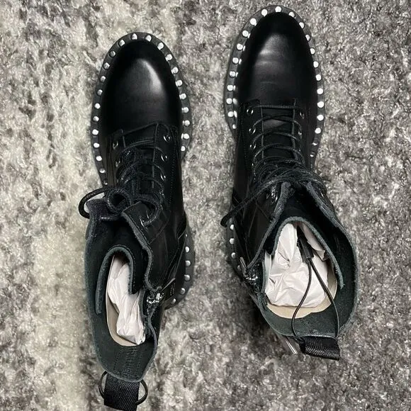 NWT Zara Studded Leather Lace Up Boots