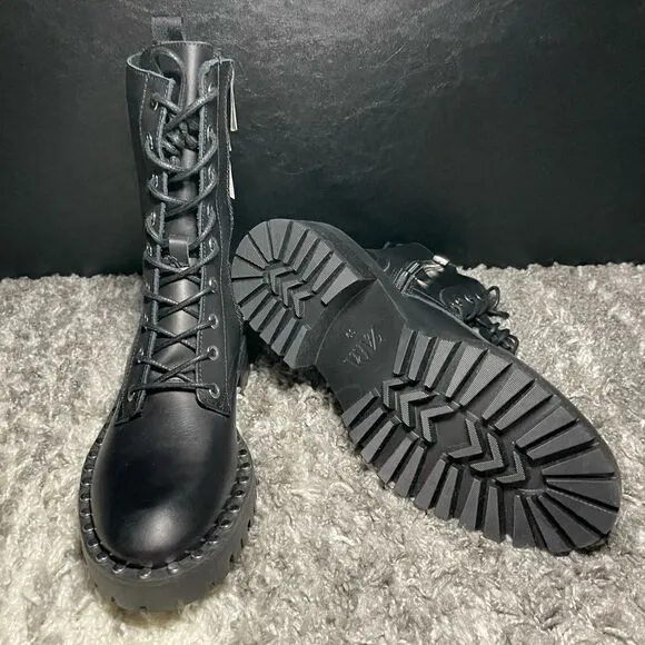 NWT Zara Studded Leather Lace Up Boots