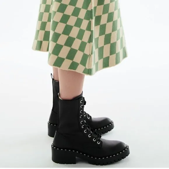 NWT Zara Studded Leather Lace Up Boots