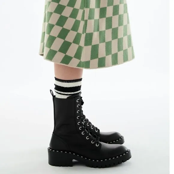 NWT Zara Studded Leather Lace Up Boots