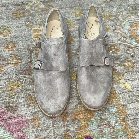 Oca loca grey suede double buckle dress shoes big boy sz 37 designer made in Spa