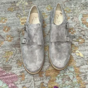 Oca loca grey suede double buckle dress shoes big boy sz 37 designer made in Spa