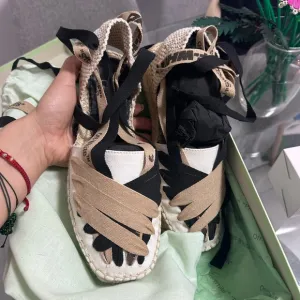 Off White Espadrille Sandals in Black and Tan