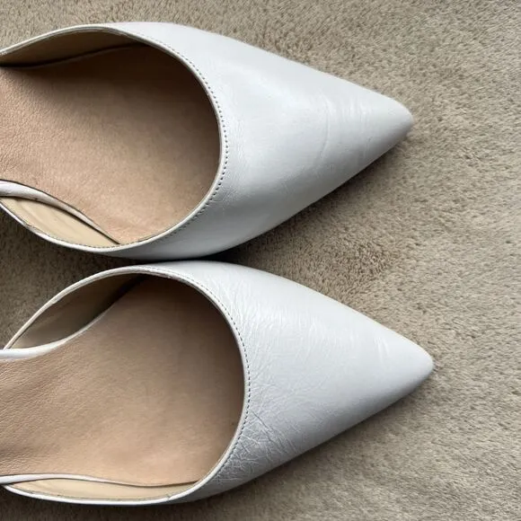 Office London White Leather Block Heel Pump Ankle Strap Pointed Toe EU 37 US 6.5