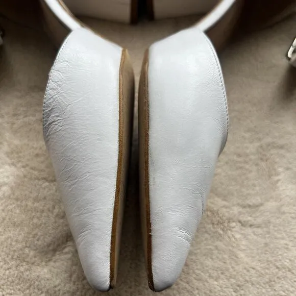 Office London White Leather Block Heel Pump Ankle Strap Pointed Toe EU 37 US 6.5