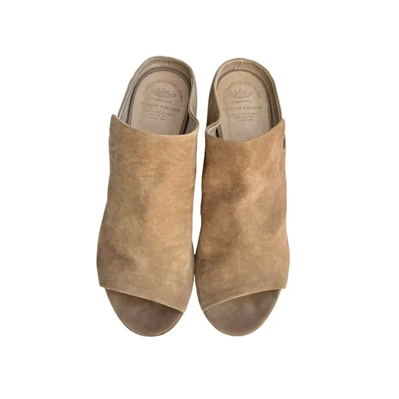 Oficine Creative Adele Sandal Beige Suede Leather Block Heel Mules Italian Shoes