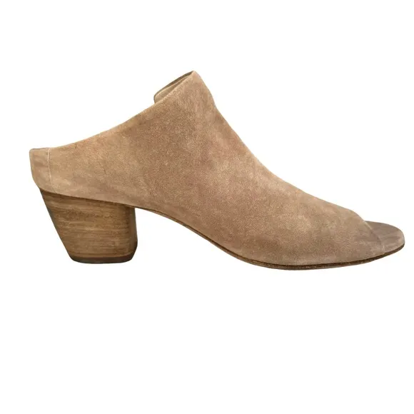 Oficine Creative Adele Sandal Beige Suede Leather Block Heel Mules Italian Shoes