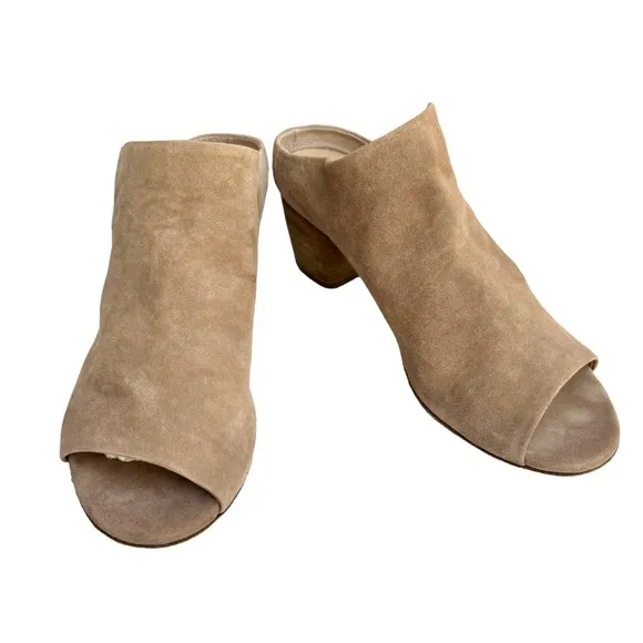 Oficine Creative Adele Sandal Beige Suede Leather Block Heel Mules Italian Shoes