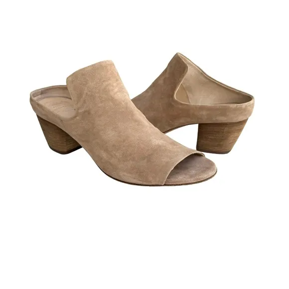 Oficine Creative Adele Sandal Beige Suede Leather Block Heel Mules Italian Shoes