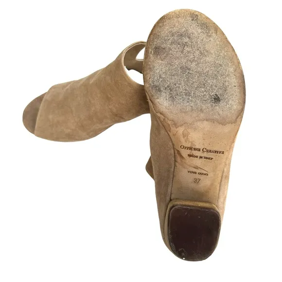 Oficine Creative Adele Sandal Beige Suede Leather Block Heel Mules Italian Shoes