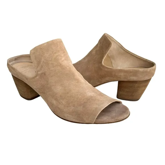 Oficine Creative Adele Sandal Beige Suede Leather Block Heel Mules Italian Shoes