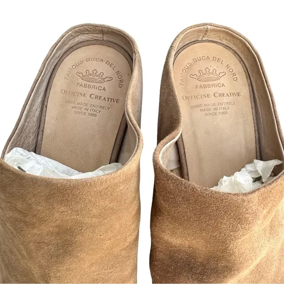 Oficine Creative Adele Sandal Beige Suede Leather Block Heel Mules Italian Shoes