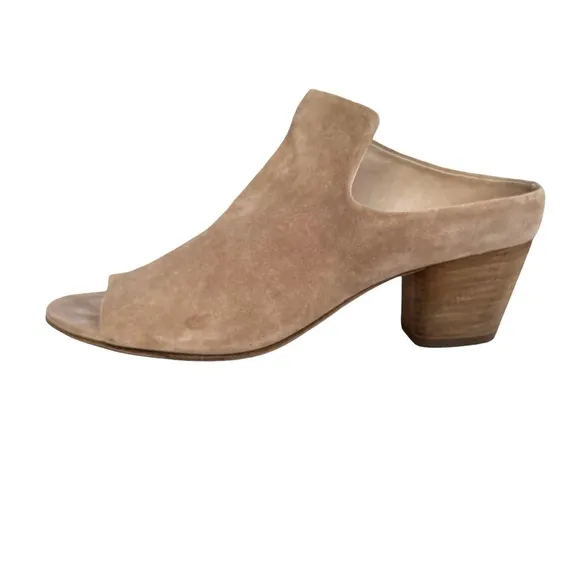 Oficine Creative Adele Sandal Beige Suede Leather Block Heel Mules Italian Shoes