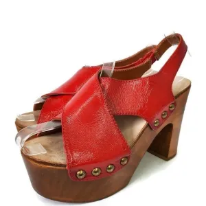 Ol'Autre Chose Red Platform Slingback Sandals Wood Heel Size 36 Made In Italy