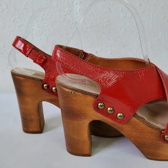 Ol'Autre Chose Red Platform Slingback Sandals Wood Heel Size 36 Made In Italy
