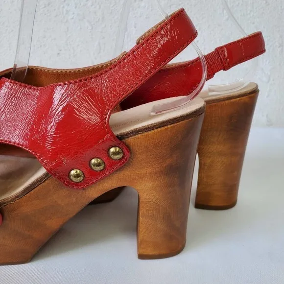 Ol'Autre Chose Red Platform Slingback Sandals Wood Heel Size 36 Made In Italy