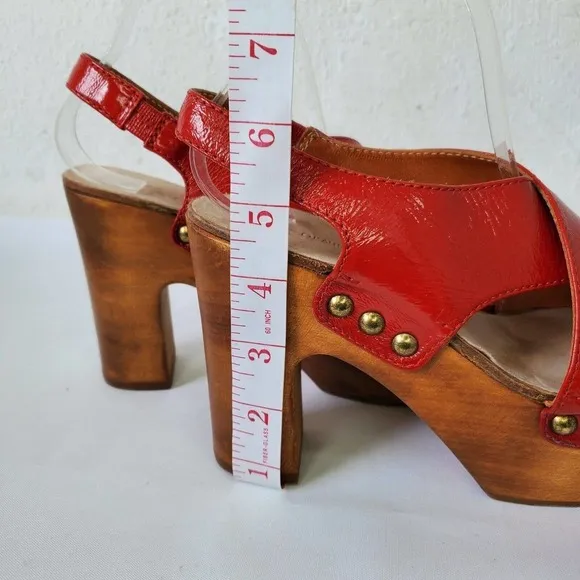 Ol'Autre Chose Red Platform Slingback Sandals Wood Heel Size 36 Made In Italy