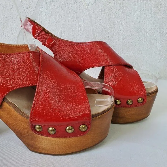 Ol'Autre Chose Red Platform Slingback Sandals Wood Heel Size 36 Made In Italy