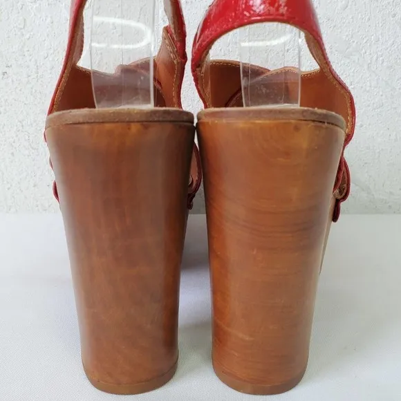 Ol'Autre Chose Red Platform Slingback Sandals Wood Heel Size 36 Made In Italy