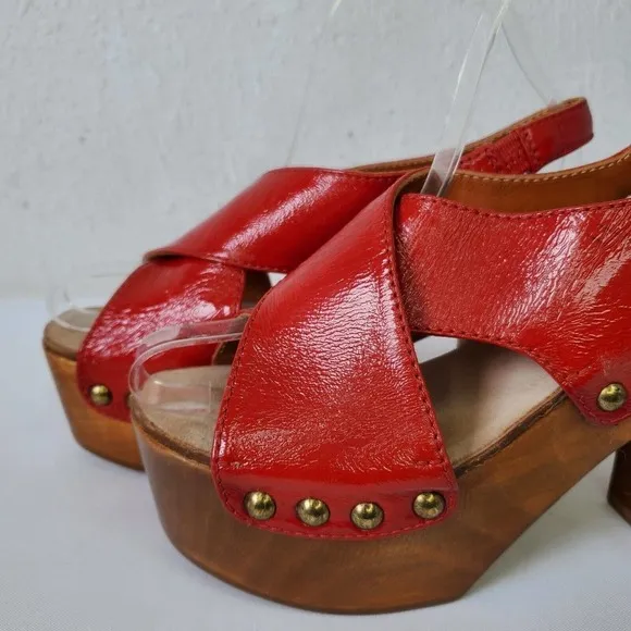 Ol'Autre Chose Red Platform Slingback Sandals Wood Heel Size 36 Made In Italy